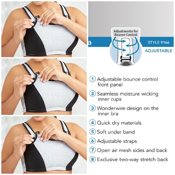 Set of 3! 46F Glamorise SPORT Bra (DOUBLE-LAYER) Wicking (UNDERWIRED) WHITE NEW - Picture 1 of 15